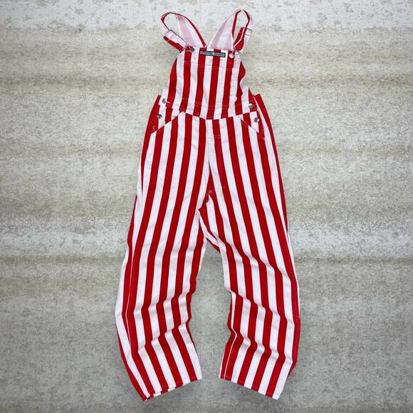 Vintage Game Bibs Striped Overalls Red White Cotton Baggy Fit Wide Leg XS 90s - Picture 1 of 5